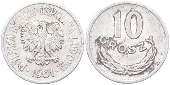 Польша 10 грошей 1961 Y AA47 алюминий 4614-626