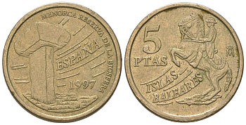 Испания 5 песет 1997 M, Балеарские острова KM 981 алюминиевая бронза 4617-1147