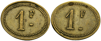 Франция 1 франк XIX-XX век ресторанный жетон латунь 4166-647