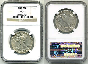 США 1/2 доллара (50 центов) 1920 шагающая свобода, в слабе NGC KM 142 серебро VF 25 00-000-00