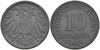 Германия 10 пфеннигов 1918  KM 26, J. 299 цинк    4595-136