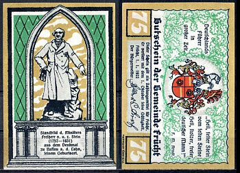 Фрюхт (Пруссия, Гессен-Нассау) 75 пфеннигов 1922 Mehl Grabowski 399.1-3/3 бумага UNC (пресс) 7555-20-2-2