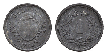 Швейцария 1 раппен 1943 B KM 3a цинк 4679-433