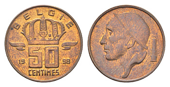 Бельгия 50 сантимов 1998 Belgie, Бодуэн I (1951-1993) KM 149 бронза 4705-322