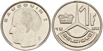 Бельгия 1 франк 1997 Belgique, Альберт II (1993-2013) KM 170 железо плакированное никелем    4598-119