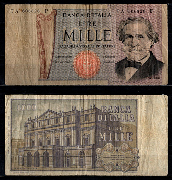 Италия 1000 лир 1969 Pick 101 a бумага 7221-71-1-1