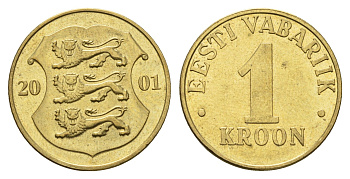 Эстония 1 крона 2001 KM 35 латунь 4688-716