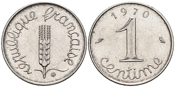 Франция 1 сантим 1970  KM 928 хромированная сталь    4169-432