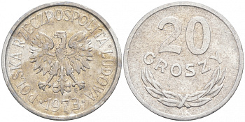 Польша 20 грошей 1973 MW KM А47, Parchimowicz 208m алюминий 4516-524