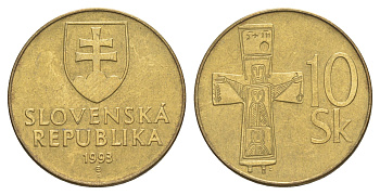 Словакия 10 крон 1993 MK KM 11.1 латунь aUNC 4563-731