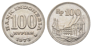 Индонезия 100 рупий 1973 хижина минангкабау KM 36 медно-никель UNC 4700-1234