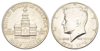 США 1/2 доллара (50 центов) 1976 200 лет независимости, Джон Кеннеди KM 205 медь плакированная медно-никелем aUNC 4545-225