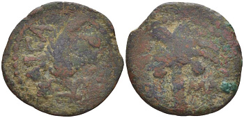 Римская Империя, Провинция Иудея прута 10/11 год император Август, прокуратор Марк Амбибул, греческая легенда 'КЕСАРЬ', хлебный колос / пальмовое дерево, дата (41-й год правления), Иерусалим Hendin 1331 медь 1073-21-27