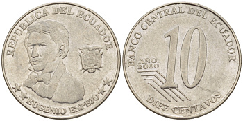 ЭКВАДОР 10 СЕНТАВО 2000 ЭУХЕНИО ЭСПЕХО KM 106 сталь 66-915