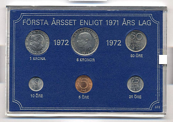 Швеция набор из 6 монет 1972 Густав VI Адольф (1950-1973) UNC 2-4-1-11