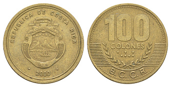 Коста-Рика 100 колонов 2000 KM 240 алюминиевая бронза 4631-741