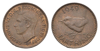 Великобритания 1 фартинг 1949 Георг VI (1936-1952) KM 867, Spink 4119 бронза 4664-356