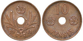 Финляндия 10 пенни 1941 KM 33.1 медь 51-3627