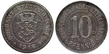 Германия, Нюртинген 10 пфеннигов 1918 Баден-Вюртемберг, нотгельд Funck 386.2 железо 4119-951