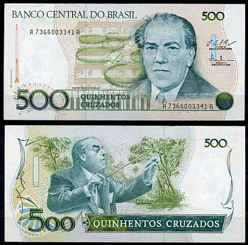 Бразилия 500 крузадо ND (1986-1988) серия A 7366, 100 лет со дня рождения Эйтор Вилла-Лобос Pick 212 c бумага UNC (пресс) 2196-37-3-1