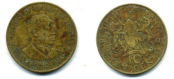 Кения 10 центов 1991 Дэниэл арап Мои KM 18 никель латунь 57-324