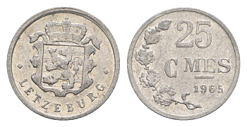 Люксембург 25 сантимов 1965 Герцог Жан (1964-1999) KM 45a алюминий 4643-523
