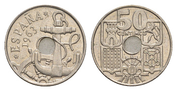 Испания 50 сентимо 1963 (65) Франсиско Франко (1939-1975) KM 777 медно-никель aUNC 4623-651