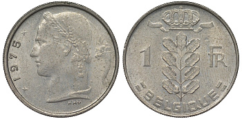 Бельгия 1 франк 1975 BELGIQUE KM 142 медно-никель 4128-925