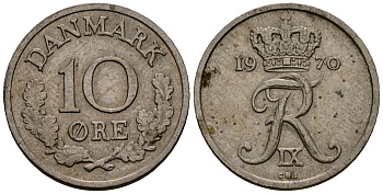 Дания 10 эре 1970 Фредерик IX (1947-1972) KM 849 медно-никель 4173-722