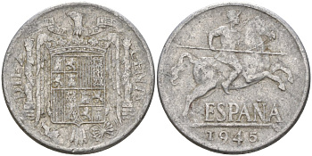 Испания 10 сентимо 1945 Франсиско Франко (1939 - 1975) KM 766 алюминий 4155-226