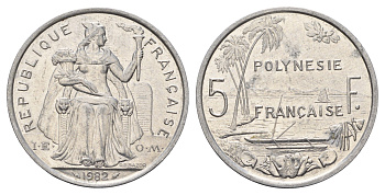 Французская Полинезия 5 франков 1982 KM 12 алюминий UNC 109-944