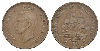 ЮАР 1 пенни 1940 Георг VI (1936-1952) KM 25 бронза 4645-836