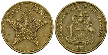 Багамские острова 1 цент 1974 морская звезда KM 59 латунь 4136-821