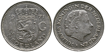 Нидерланды 1 гульден 1971 Юлиана (1948-1980) KM 184а никель 177-1047