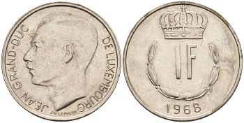 Люксембург 1 франк 1968 великий герцог Жан KM 55 медно-никель    4142-434