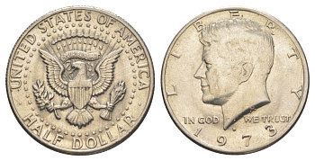 США 1/2 доллара (50 центов) 1973 Джон Кеннеди KM 202b медь плакированная медно-никелем aUNC 4517-1246