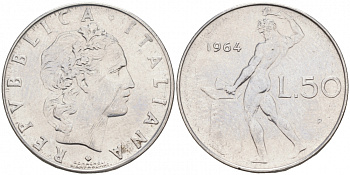 ИТАЛИЯ 50 ЛИР 1964 R KM 95.1 сталь 73-1344