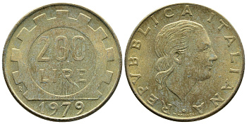 Италия 200 лир 1979 R, шестерня KM 105 алюминиевая бронза 3459-153