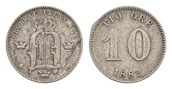 Швеция 10 эре 1882 Оскар II (1872-1907) KM 755 серебро 4655-247