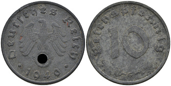 Германия 10 рейхспфеннигов 1940 G KM 101, J. 371 цинк 4116-552