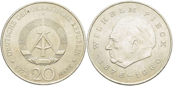 ГДР 20 марок 1972 А, Вильгельм Пик (1876-1960) KM 42 медно-никель 4521-434