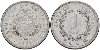 КОСТА-РИКА 1 КОЛОН 1982 сс, БОЛЬШОЙ ПАРУСНИК KM 210.1 нержавеющая сталь 67-1026