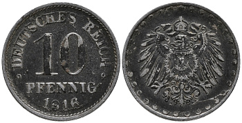 ГЕРМАНИЯ 10 ПФЕННИГОВ 1916 А, KM 20, J. 298 железо 34-912