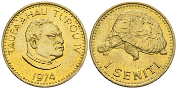 Тонга 1 сенити 1974 король Тауфа’ахау Тупоу IV (1967-2006), черепаха KM 27 a латунь  UNC  220-1055