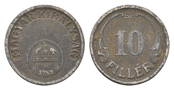 Венгрия 10 филлеров 1942 BP KM 507a железо 4664-963