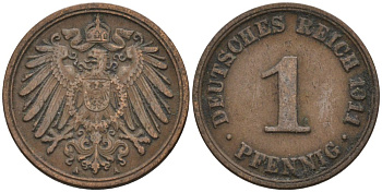 Германия 1 пфенниг 1911 A KM 10, J. 10 медь 4576-126
