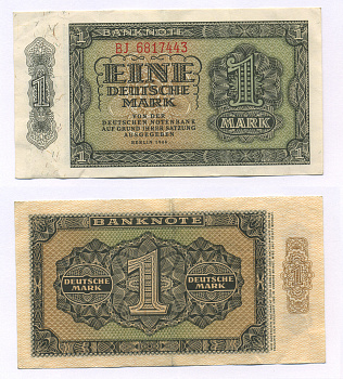 ГДР 1 МАРКА 1948 7 ЦИФР В СЕРИИ Pick 9b бумага 7146-31-2-1