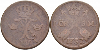 Швеция 1 эре 1737 SM Фредерик I (1720-1751) KM 416.1 (275.1) медь 3457-422