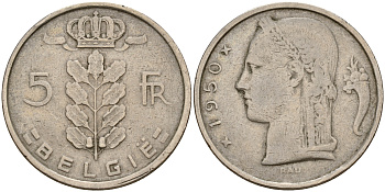 Бельгия 5 франков 1950 Belgie KM 135.1 медно-никель    4187-253