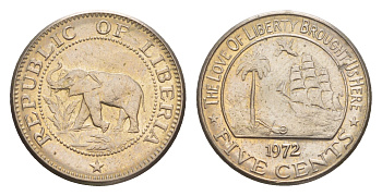 Либерия 5 центов 1972  KM 14 медно-никель  UNC 4659-464